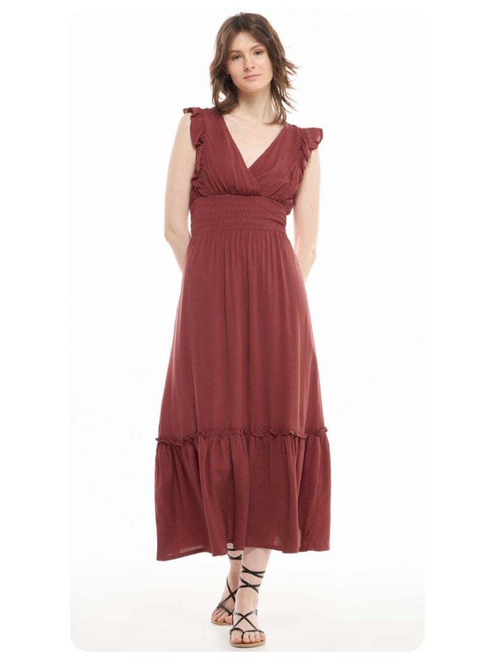 Terranova Smocked Flutter Sleeve Maxi Dress sz S
